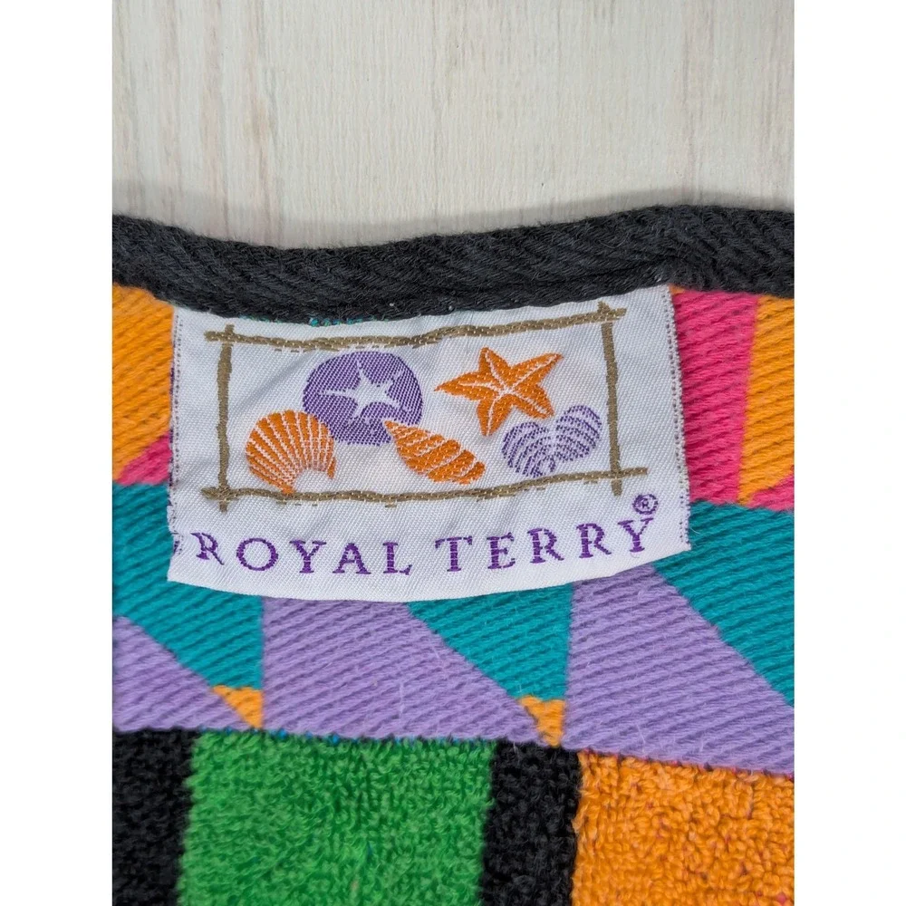 Royal Terry Beach Towel Multicolor Vintage 90s Abstract Geometric Stripe